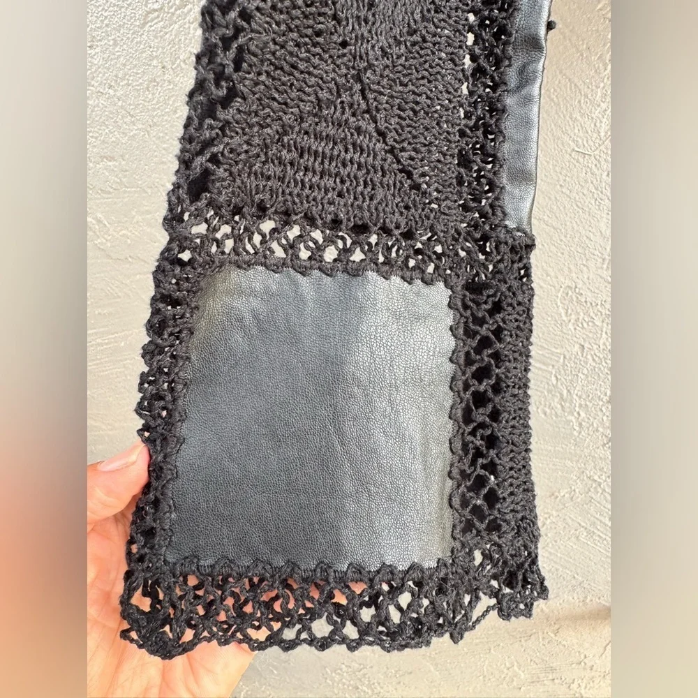 Zara Faux Leather Crochet Long Sleeve Top, Size M